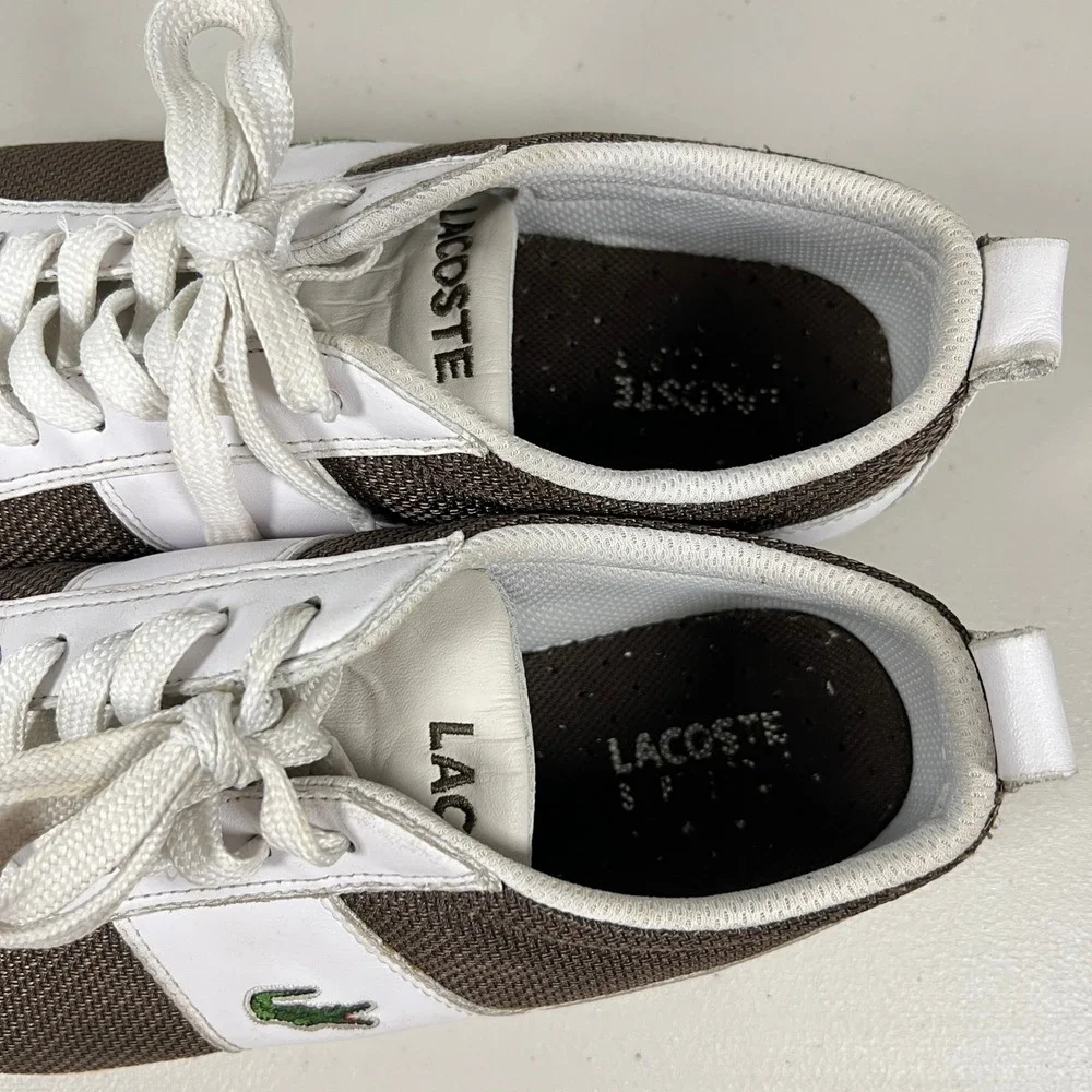 Lacoste White Brown Leather Sneakers Mens Size‎ 10.5